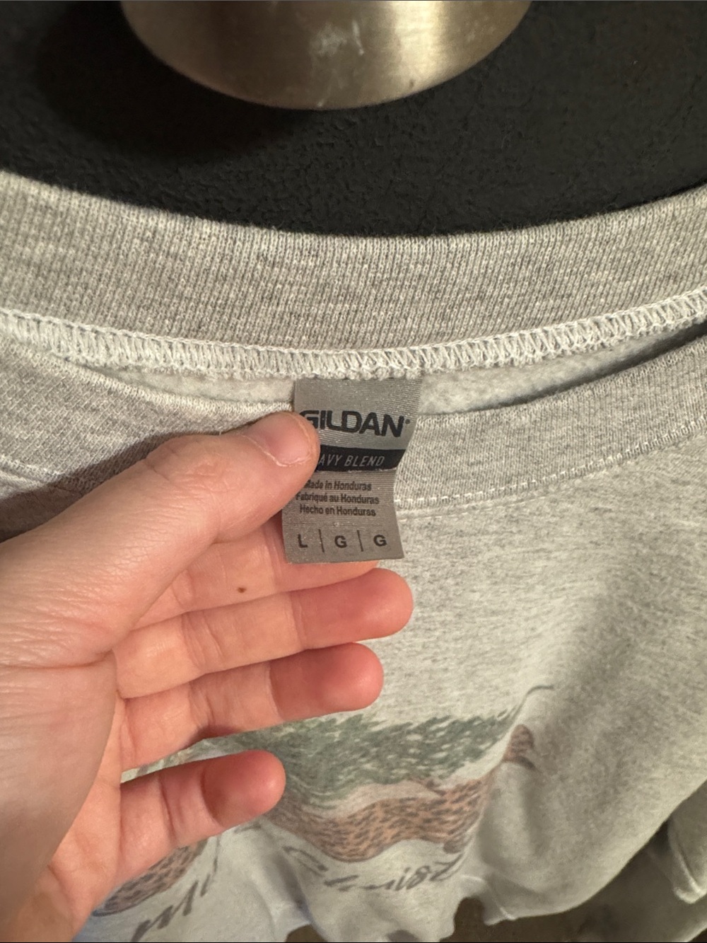 Gildan Light Gray Crewneck Sweatshirt with Leopard Car Christmas Print - Picture 2 of 3